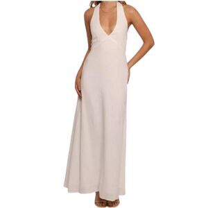 Petal & Pup White Cotton Halter Maxi Dress Wedding Bridal Boho Medium